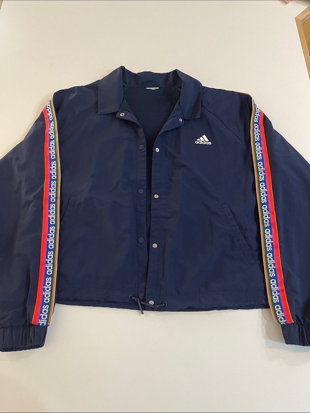 adidas Navy Windbreaker Jacket with Logo Stripe